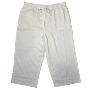 DKNY Pure Linen Blend Pants Women XL White Cropped Y2k Drawstring Lagenlook Boho